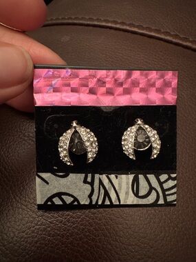 Ladybug Stud Earrings - Black and Clear CZ’s.